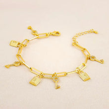 Load image into Gallery viewer, Bracelet - Gold chain with lock and key pendants
