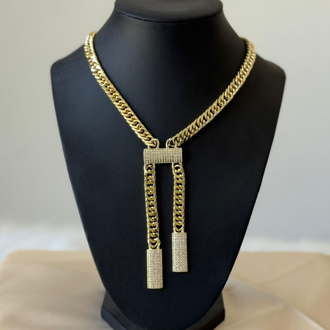 Necklace - Gold-plated chain with rectangle zircon shapes
