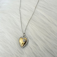 Load image into Gallery viewer, Necklace - Stainless steel silver chain with gold heart and zircon
