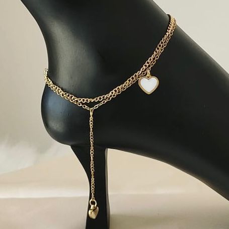 Anklet - stainless steel white heart and small gold one