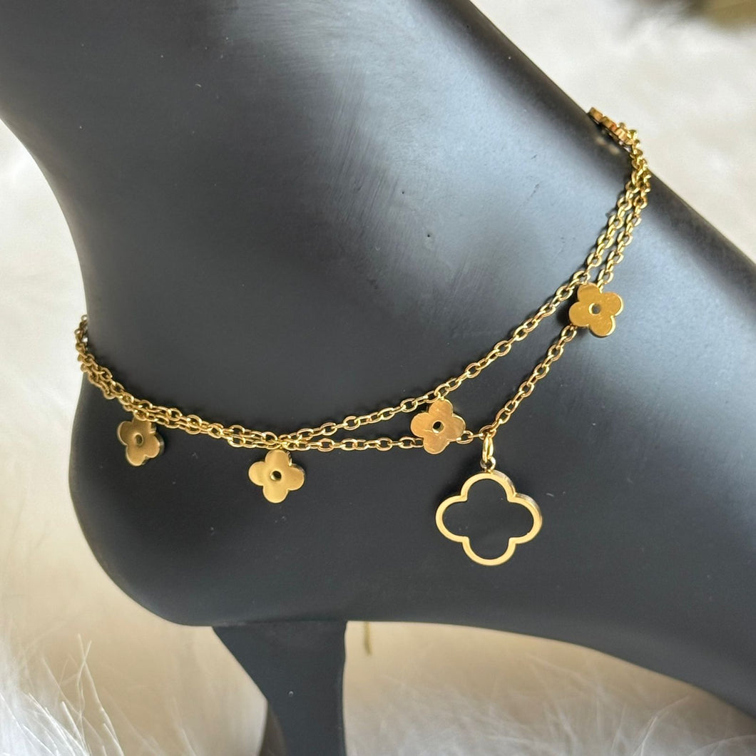 Anklet - stainless steel gold small clovers