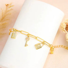 Load image into Gallery viewer, Bracelet - Gold chain with lock and key pendants
