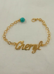 Customized - single name parted + turquoise bracelet