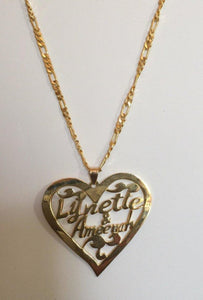 2 name necklace - couples name inside heart