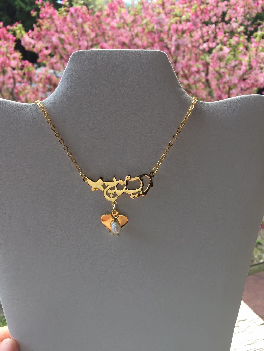 Name Necklace - Butterfly heart/pearl