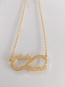2 name necklace - couples name on mini infinity