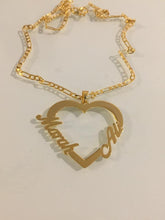 Load image into Gallery viewer, 2 name necklace - couples name on outside heart

