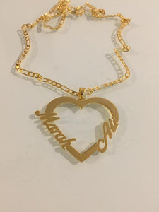 2 name necklace - couples name on outside heart