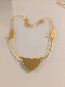2 name necklace - couples name + 1 heart