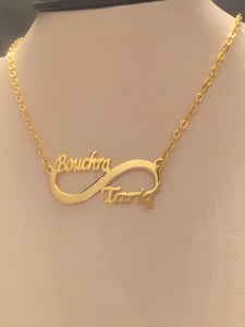 2 name necklace - couples name on mini infinity