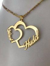 Load image into Gallery viewer, 2 name necklace - couples name on 2 hearts
