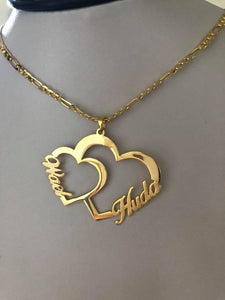 2 name necklace - couples name on 2 hearts
