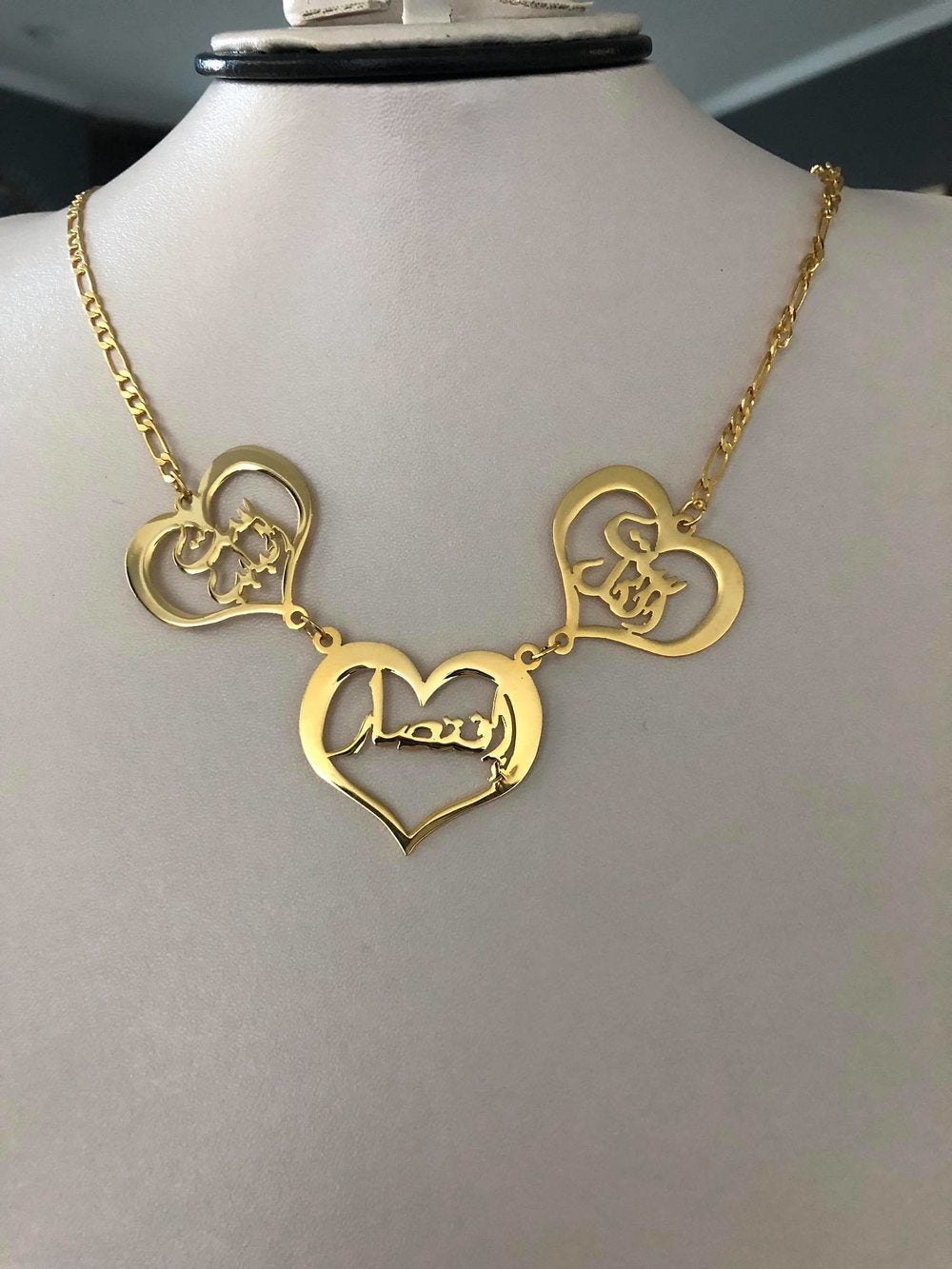 Family Necklace - 3Hearts connected