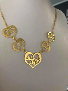 Family Necklace - 5 names+ 5hearts