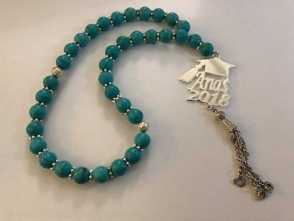 Graduation - rosary Name + Date turquoise
