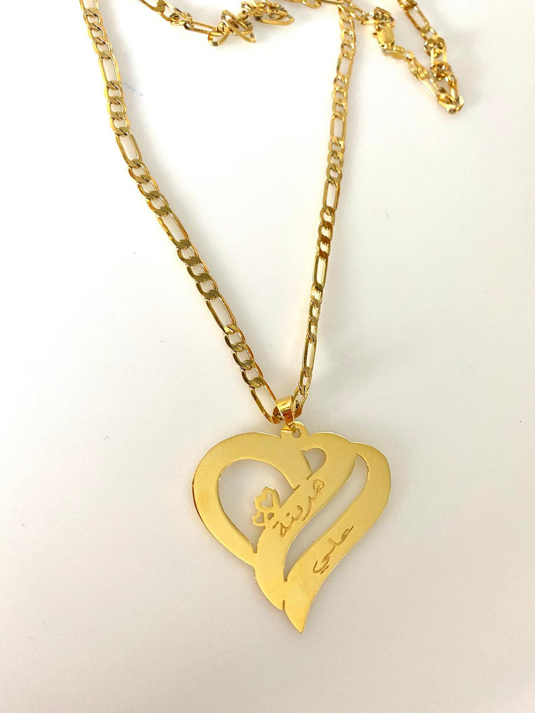 2 name necklace - couples combined mini hearts