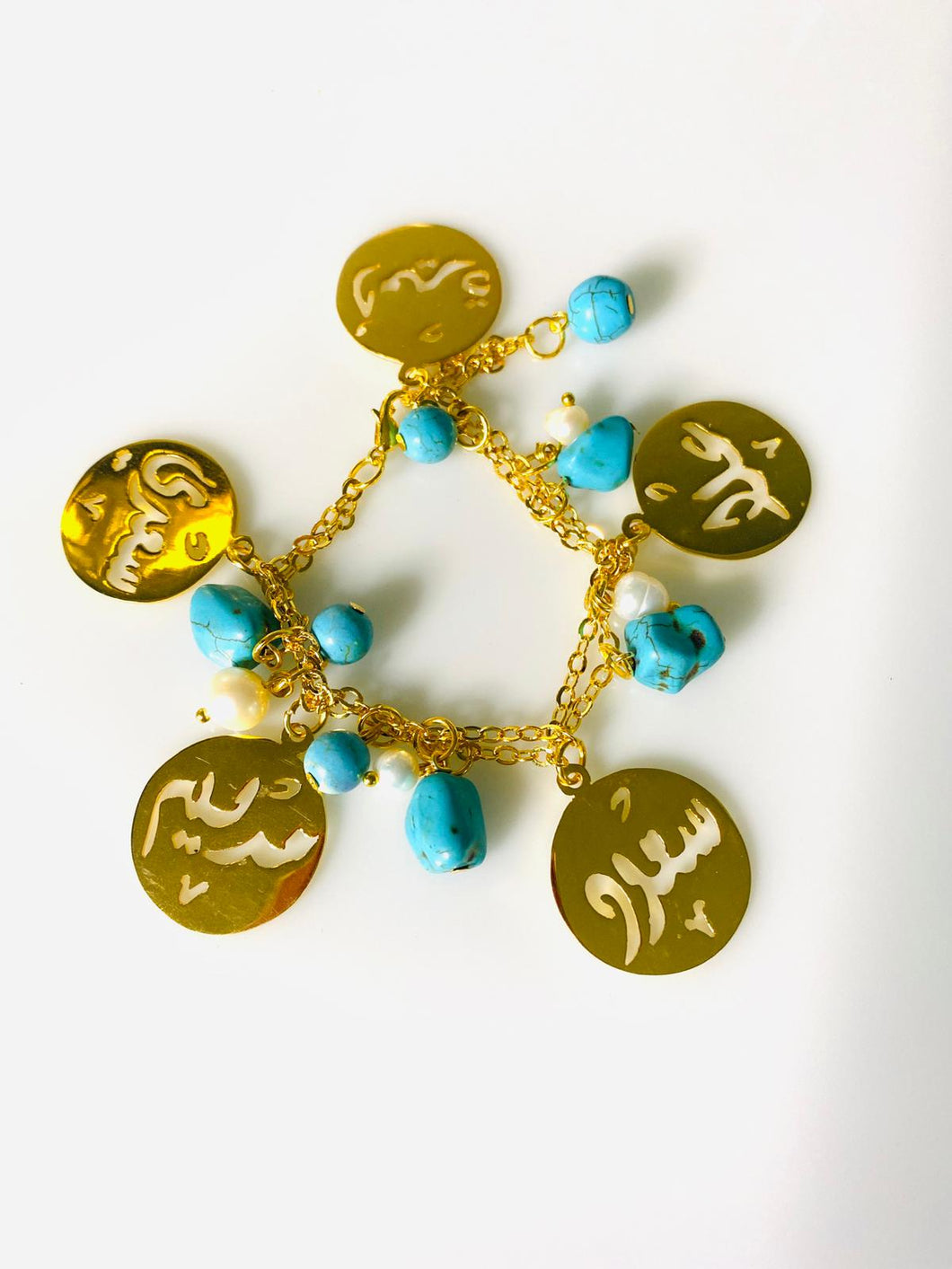 Customized - 5 Names Turquoise stones Bracelet