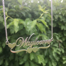 Load image into Gallery viewer, Name Necklace - Two heart under the name
