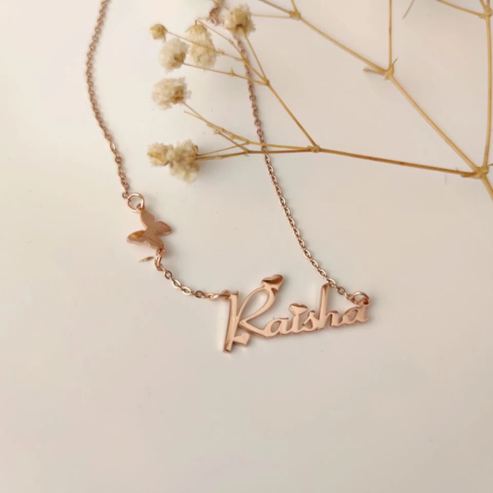 Name Necklace -   heart and butterfly