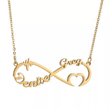 Load image into Gallery viewer, Two Name Necklace -  infinity and pulses heart two name

