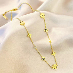 Stainless steel - necklace samboxa and flowers gold plated