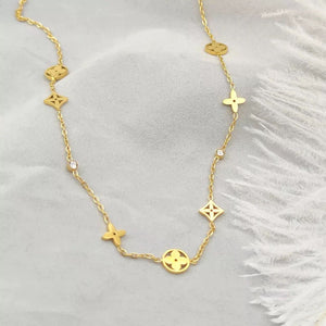 Stainless steel - necklace samboxa and flowers gold plated