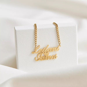 Two Name Necklace -  Two names with a heart in the middle