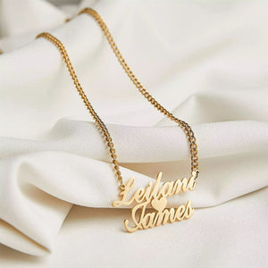 Two Name Necklace -  Two names with a heart in the middle