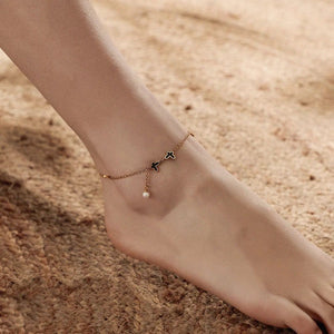 Anklet - stainless steel black butterfly