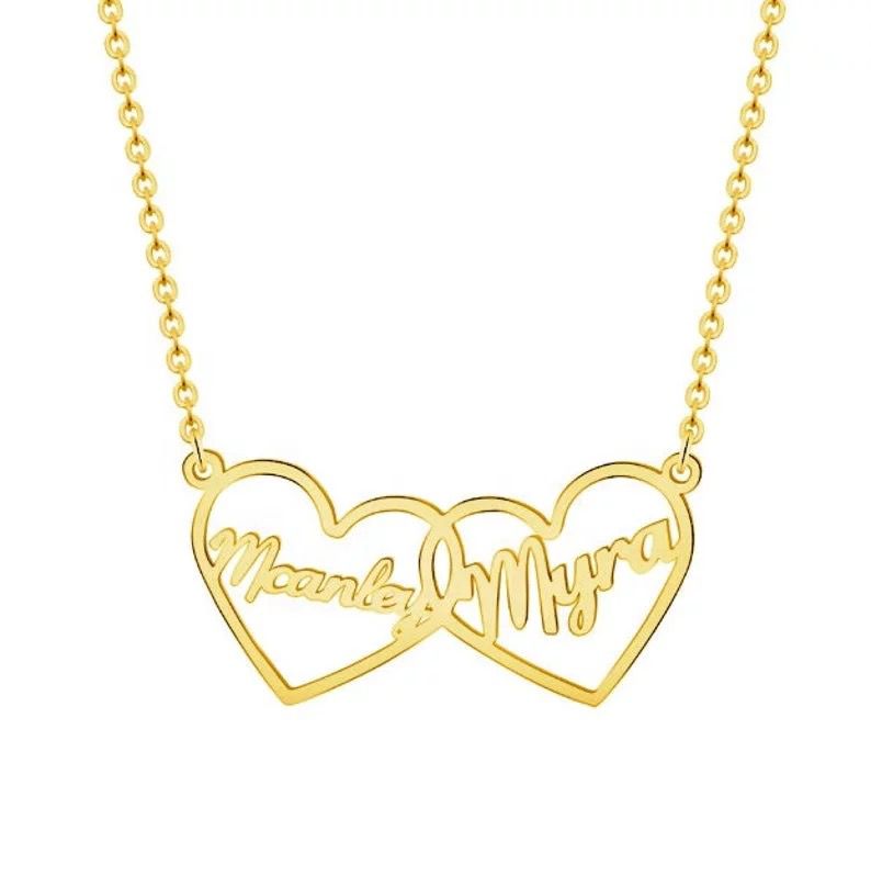 Two Name Necklace -  Two overlapping hearts