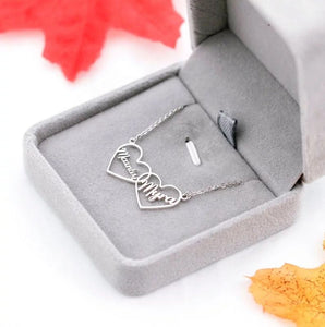 Two Name Necklace -  Two overlapping hearts
