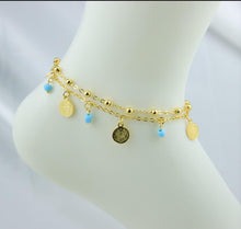 Load image into Gallery viewer, Anklet - blue beads and lira
