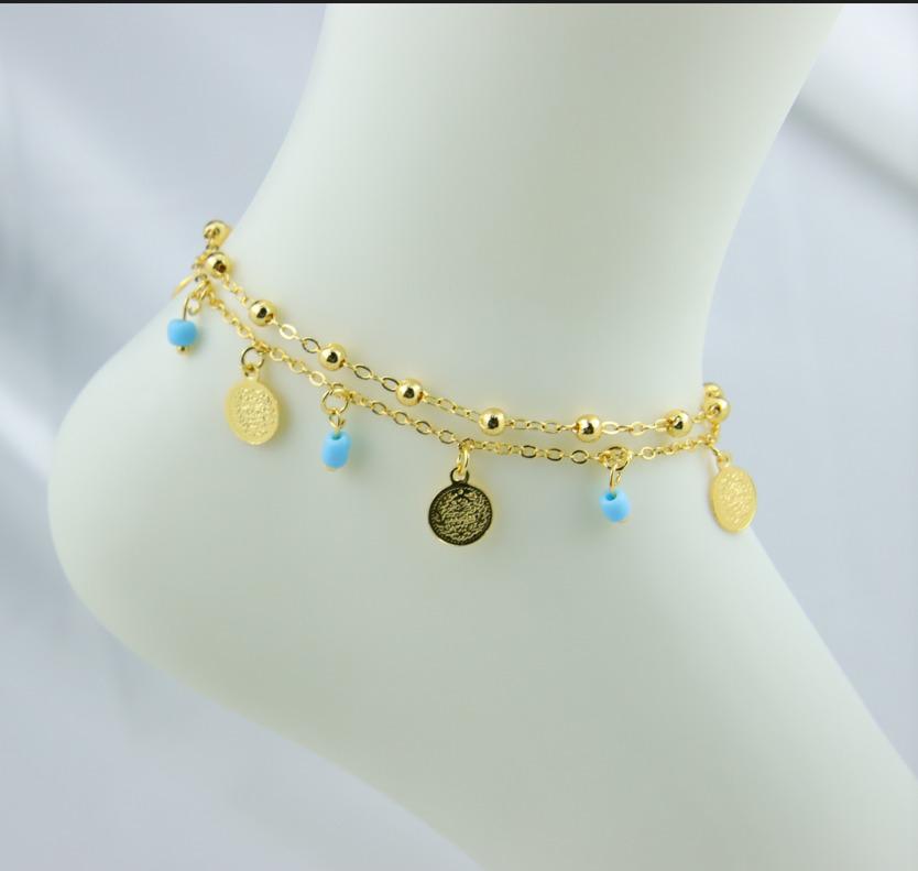 Anklet - blue beads and lira