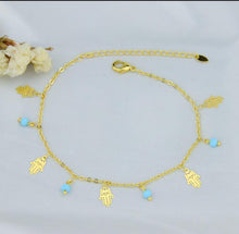 Load image into Gallery viewer, Anklet - blue beads and plam
