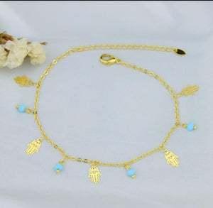 Anklet - blue beads and plam