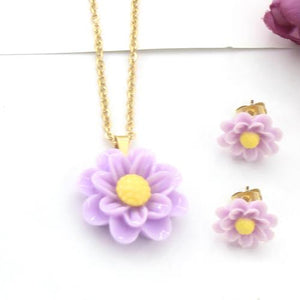 Kids - stainless steel set earring and necklace purple Rose