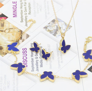 Set -  set necklace and earrings and bracelet butterfly blue