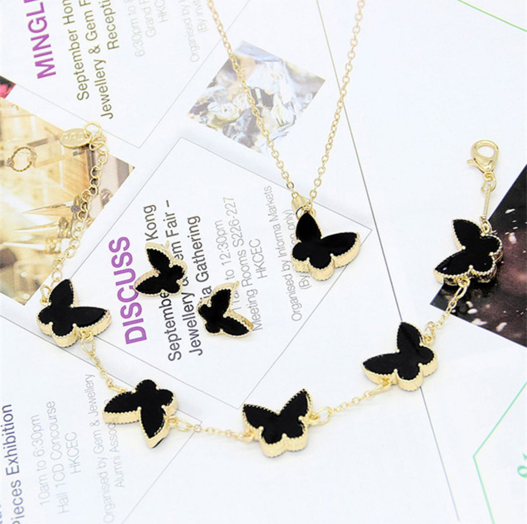 Set -  set necklace and earrings and bracelet butterfly black