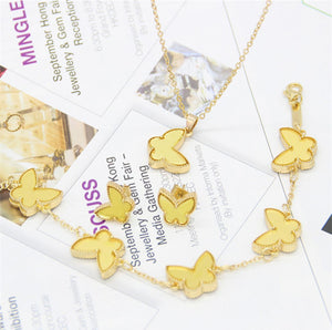 Set -  set necklace and earrings and bracelet butterfly gold plated