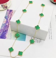 Stainless Steel-ten flowers long  Necklace Green