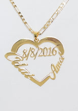 Load image into Gallery viewer, 2 name necklace - couples name heart + date
