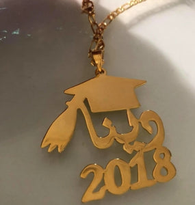 Graduation - Hat Name + Date necklace