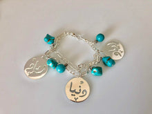 Load image into Gallery viewer, Customized - 3 Names Turquoise Bracelet + circles
