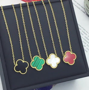 Stainless Steel- multi color clover  Necklace