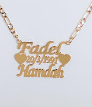 Load image into Gallery viewer, 2 name necklace - couples name heart + date
