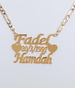 2 name necklace - couples name heart + date