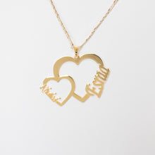 Load image into Gallery viewer, 2 name necklace - couples name on 2 hearts
