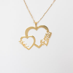 2 name necklace - couples name on 2 hearts